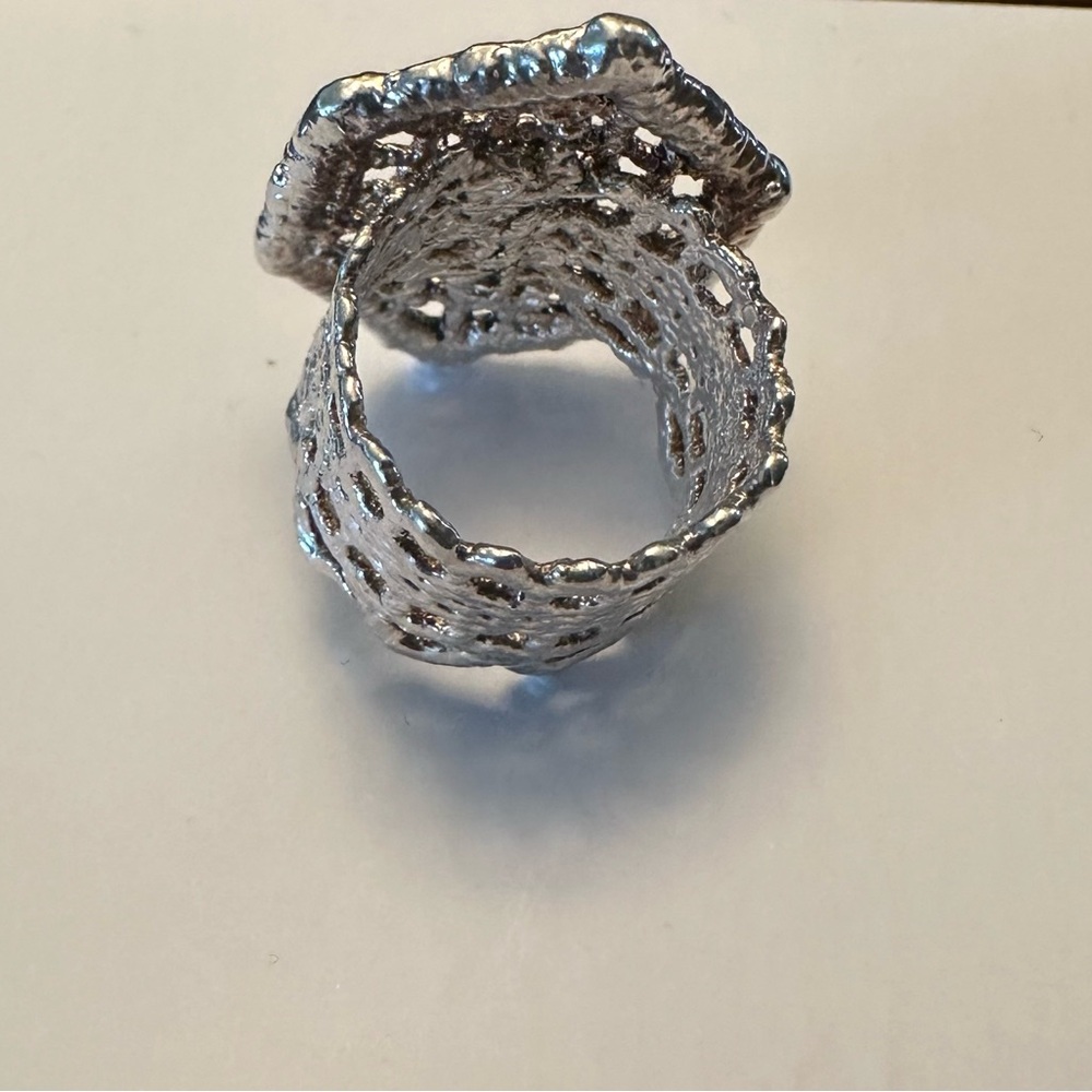 Textured Silver Toned Statement Ring. - image 3
